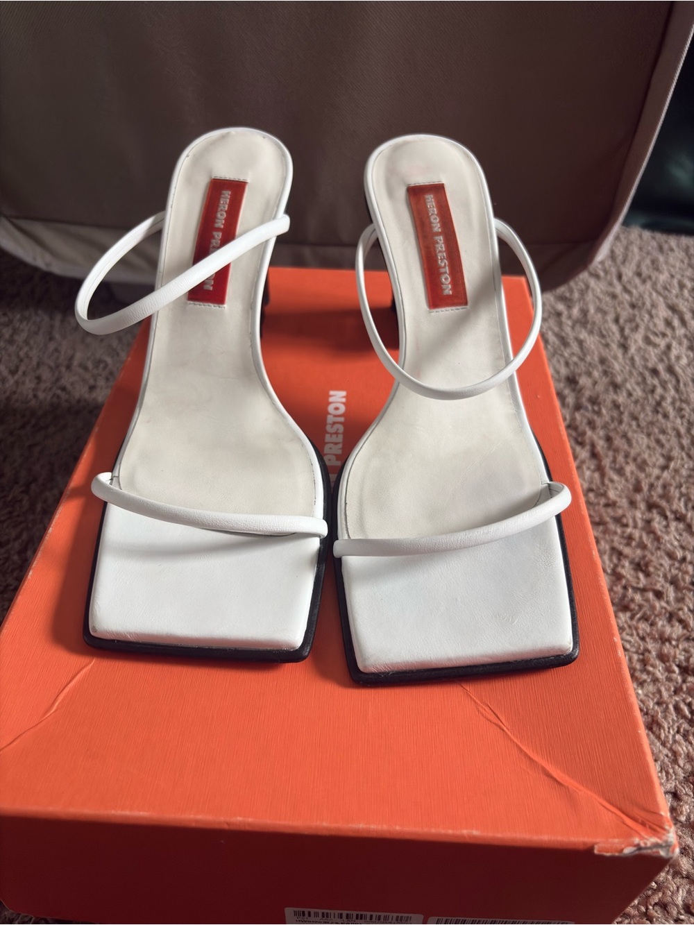 Heron Preston White Square-Toe Strappy Heeled Sandals
